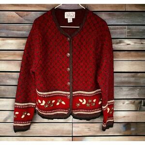 Vintage Tally Ho Holiday Christmas Sweater 100% Wool Embroidered Medium
